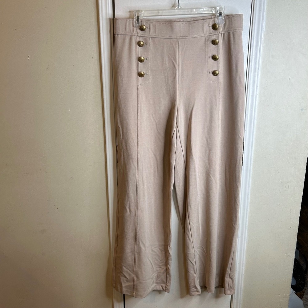 Loft Womens Tan Beige High Waist Sailor Wide Leg Button Front Pants Size 12